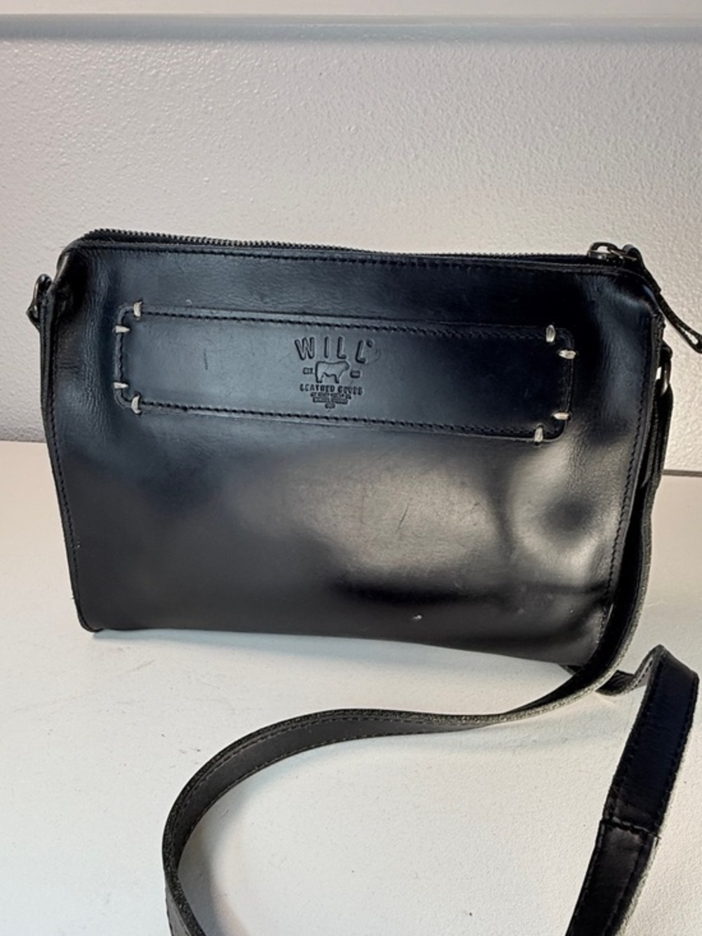 Will Leather Goods Black Leather Crossbody Shoulder Bag Leather Purse